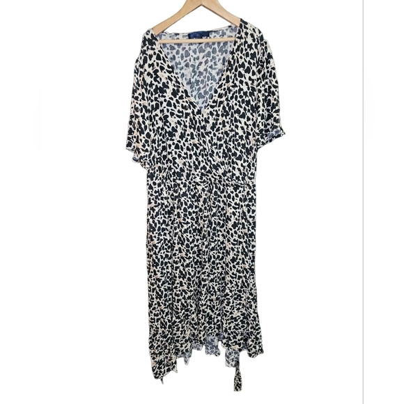 Rachel Roy Hi-Lo Dress Womens Plus 2X Flutter Sleeves Leopard Print Mob Wife - Picture 2 of 7